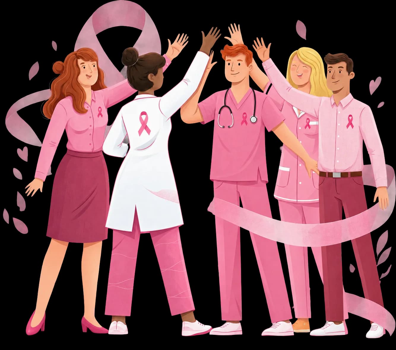 Illustration professionnels de santé mobilisés pour Octobre Rose